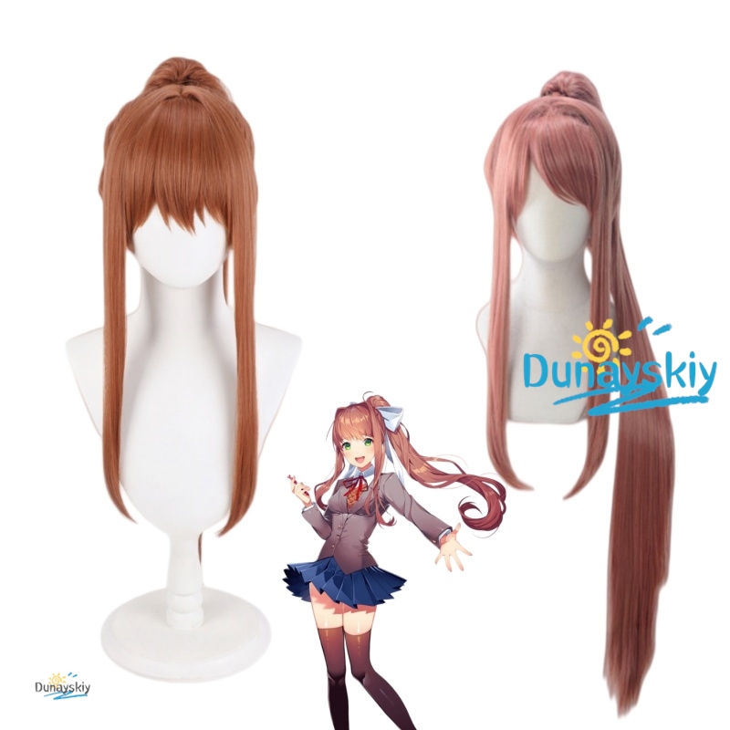 Anime Cosplay Wig Heat Resistant - DDLC Monika Character Cosplay Wig Long